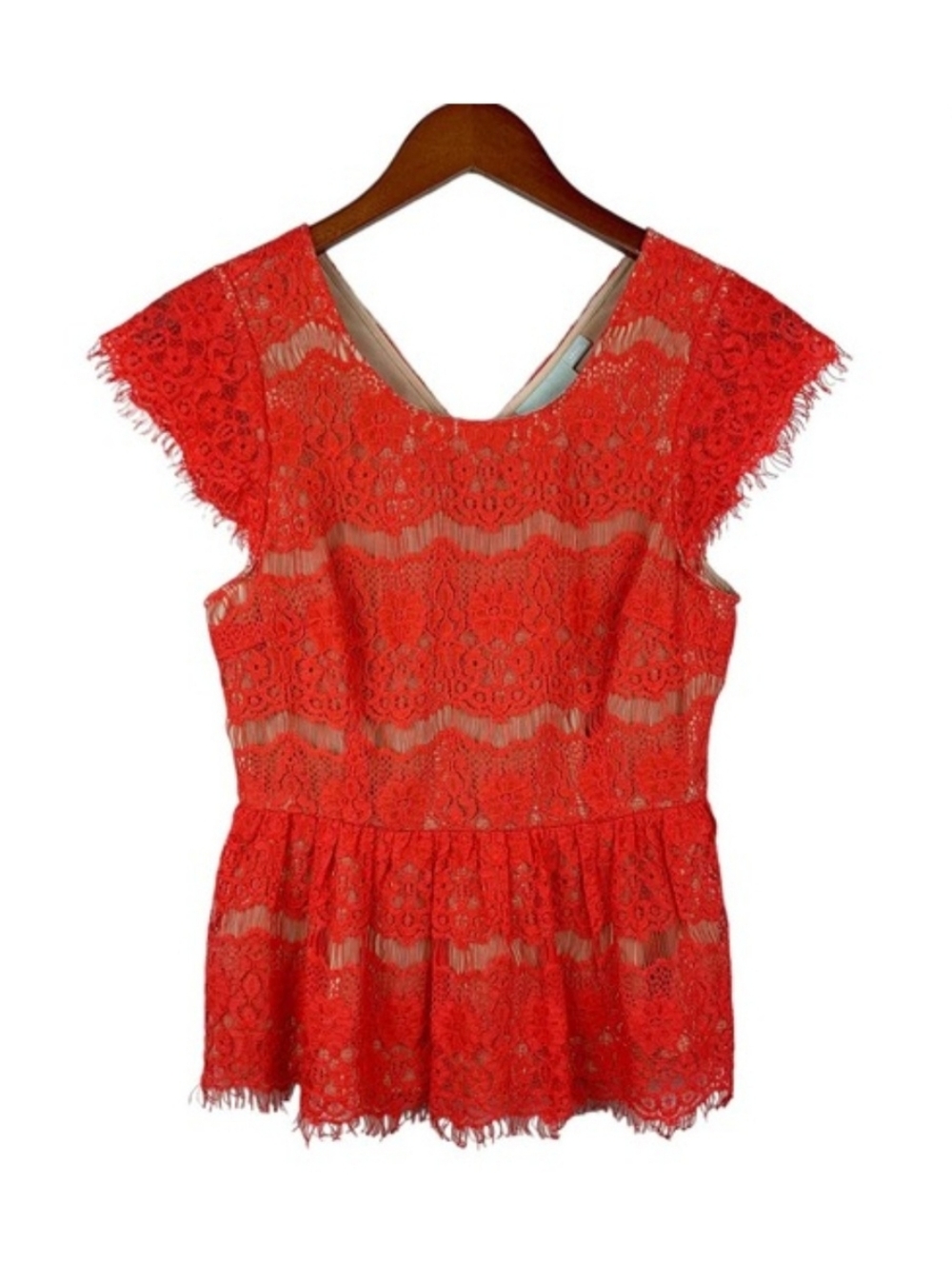Anthropology Maeve Red Lace Peplum Top NWOT